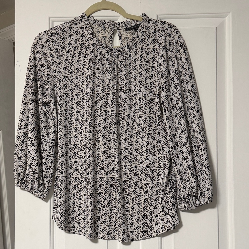 Adrianna Papell Black and White Floral Blouse